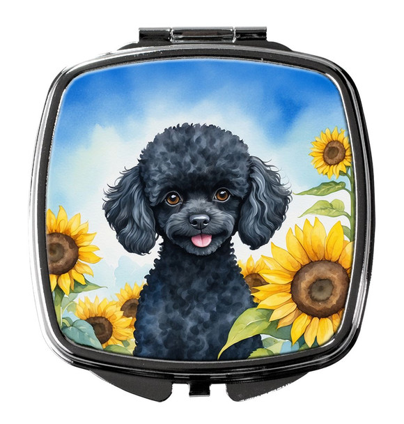 Black Poodle in Sunflowers Compact Decorative Travel Makeup Mirror DAC6137 product image at NuMercy