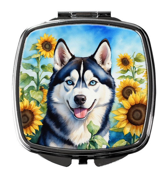 Siberian Husky in Sunflowers Compact Decorative Travel Makeup Mirror DAC6164 product image at NuMercy