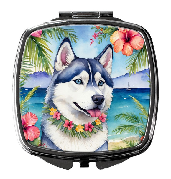 Siberian Husky Luau Compact Decorative Travel Makeup Mirror product image at NuMercy