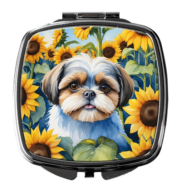 Shih Tzu in Sunflowers Compact Decorative Travel Makeup Mirror product image at NuMercy