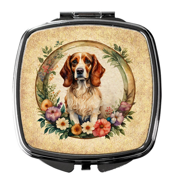 Brittany Spaniel and Flowers Compact Decorative Travel Makeup Mirror product image at NuMercy