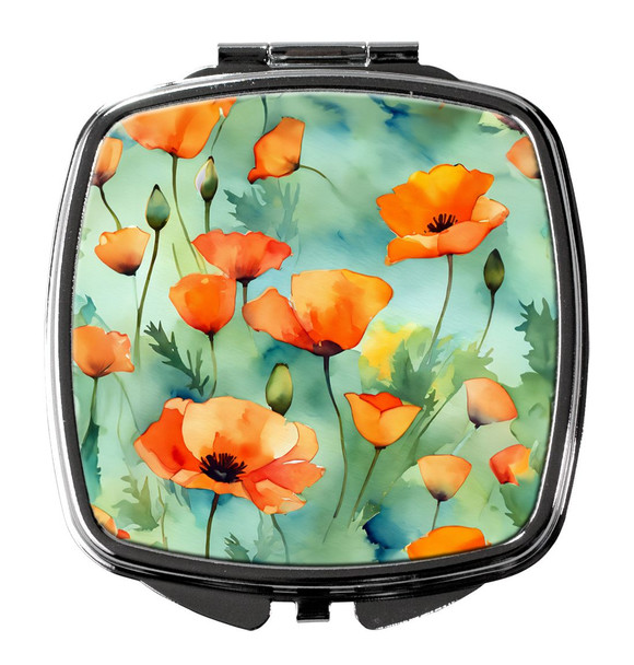 California California Poppies in Watercolor Compact Decorative Travel Makeup Mirror DAC1629 product image at NuMercy