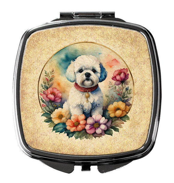Bichon Frise and Flowers Compact Decorative Travel Makeup Mirror product image at NuMercy