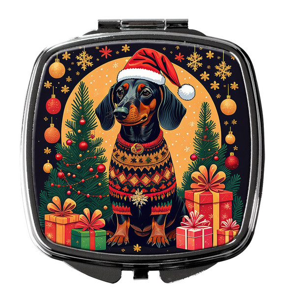 Black and Tan Dachshund Christmas Compact Decorative Travel Makeup Mirror product image at NuMercy