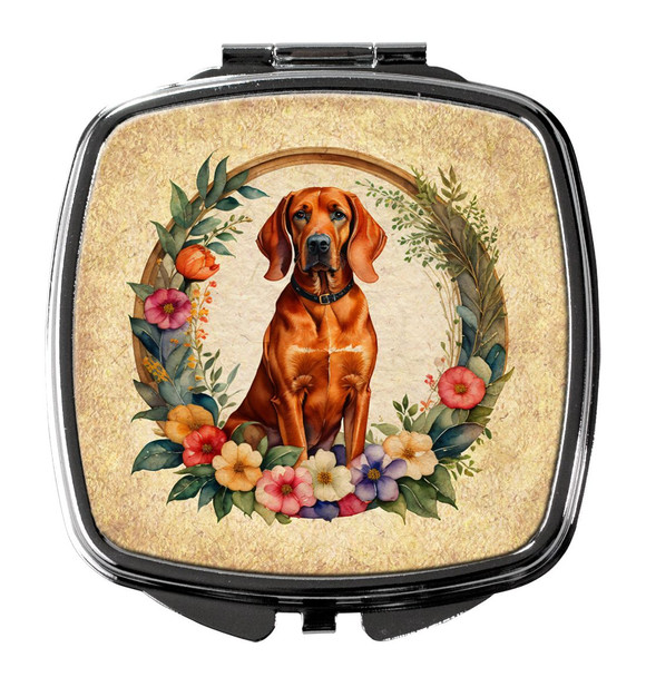 Redbone Coonhound and Flowers Compact Decorative Travel Makeup Mirror product image at NuMercy
