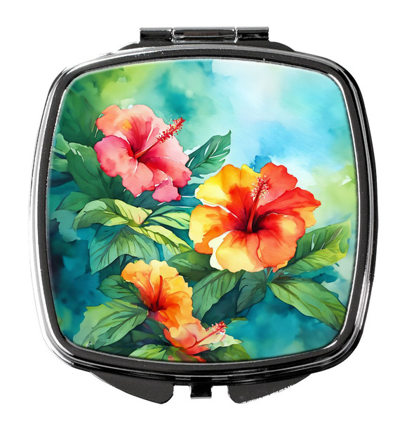 Hawaii Hawaiian Hibiscus in Watercolor Compact Decorative Travel Makeup Mirror DAC1641 product image at NuMercy