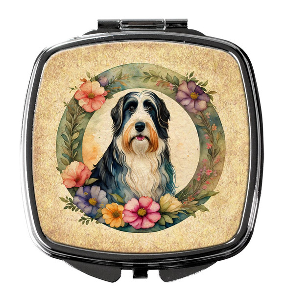Bearded Collie and Flowers Compact Decorative Travel Makeup Mirror DAC2088 product image at NuMercy