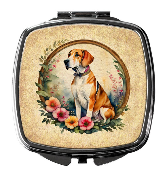 English Foxhound and Flowers Compact Decorative Travel Makeup Mirror product image at NuMercy