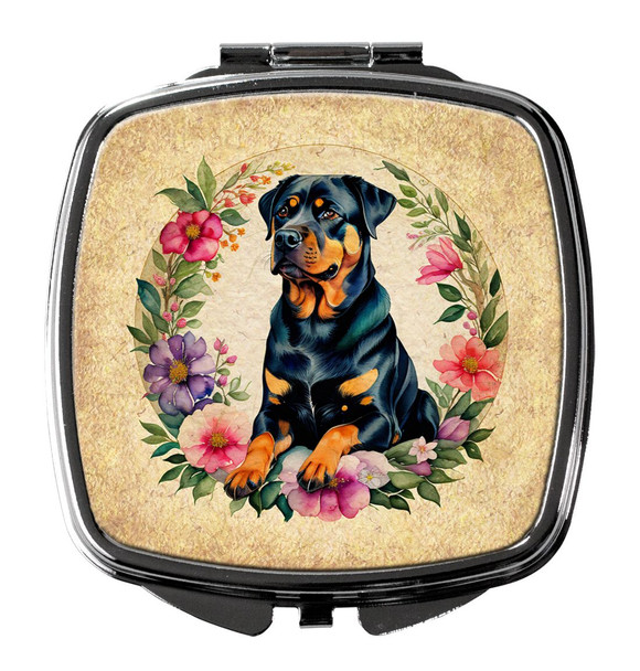 Rottweiler and Flowers Compact Decorative Travel Makeup Mirror DAC2193 product image at NuMercy