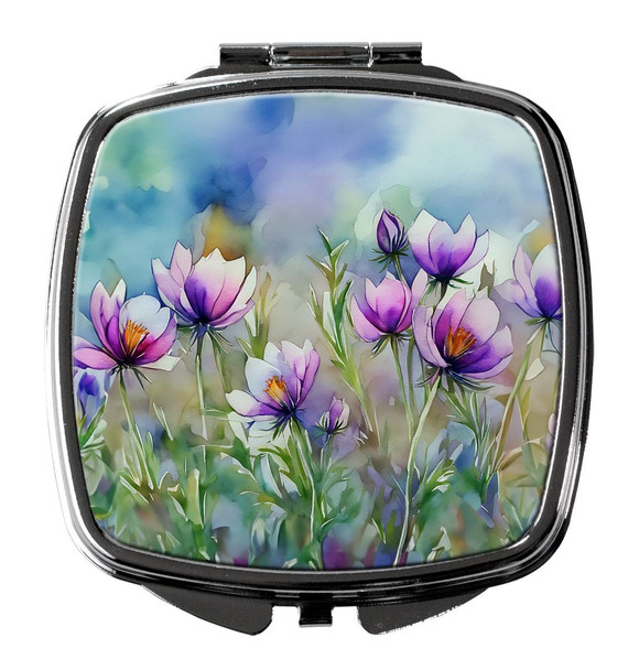 South Dakota Pasque Flowers in Watercolor Compact Decorative Travel Makeup Mirror product image at NuMercy