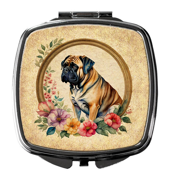 Mastiff and Flowers Compact Decorative Travel Makeup Mirror product image at NuMercy