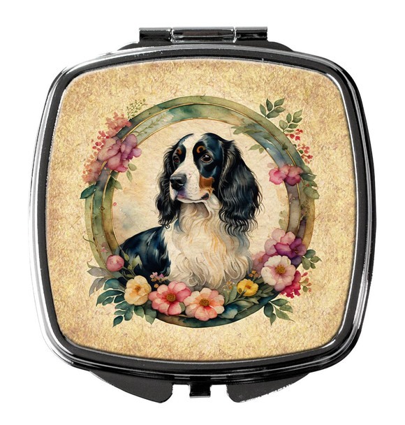 English Springer Spaniel and Flowers Compact Decorative Travel Makeup Mirror product image at NuMercy