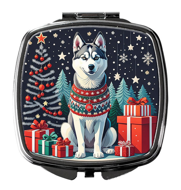 Siberian Husky Christmas Compact Decorative Travel Makeup Mirror product image at NuMercy