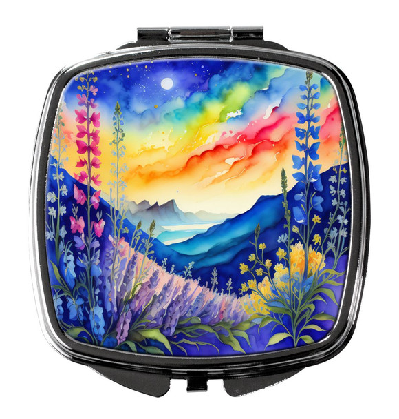 Colorful Delphinium Compact Decorative Travel Makeup Mirror product image at NuMercy