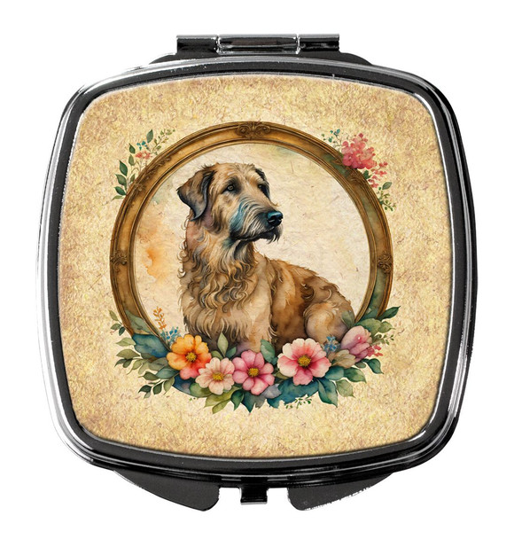 Irish Wolfhound and Flowers Compact Decorative Travel Makeup Mirror product image at NuMercy