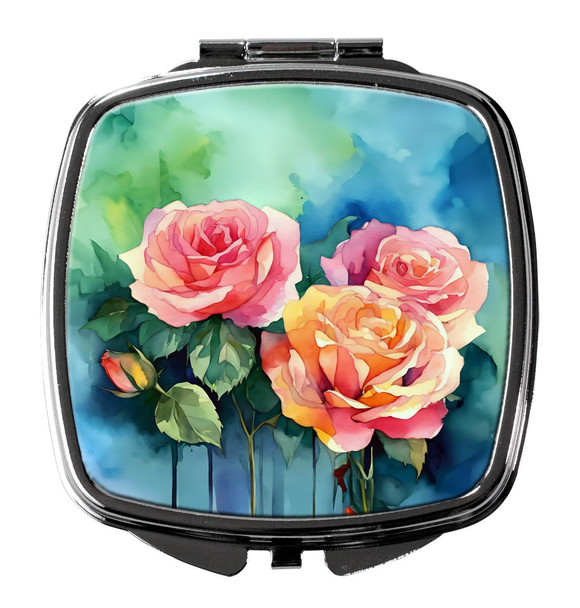 New York Roses in Watercolor Compact Decorative Travel Makeup Mirror DAC1692 product image at NuMercy