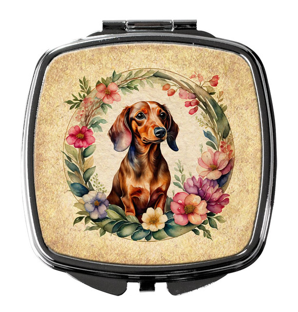 Dachshund and Flowers Compact Decorative Travel Makeup Mirror DAC2126 product image at NuMercy