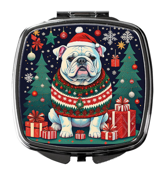 White English Bulldog Christmas Compact Decorative Travel Makeup Mirror product image at NuMercy