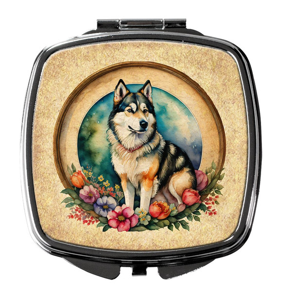 Alaskan Malamute and Flowers Compact Decorative Travel Makeup Mirror product image at NuMercy