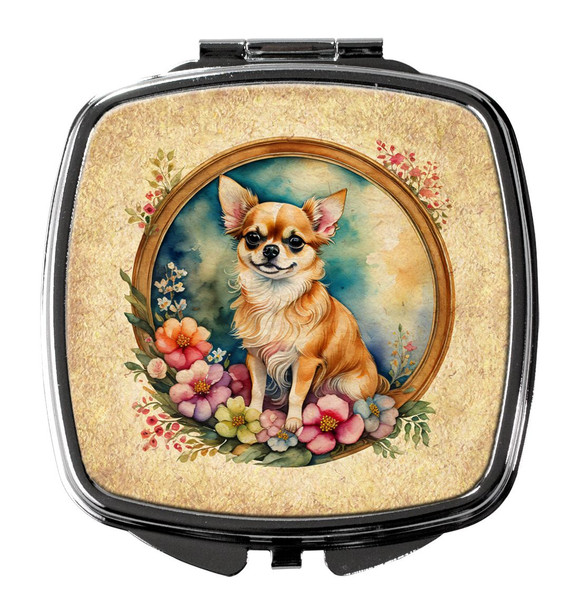 Chihuahua and Flowers Compact Decorative Travel Makeup Mirror DAC2115 product image at NuMercy