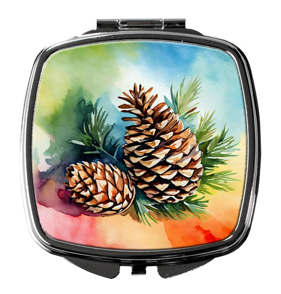 Maine White Pine Cone and Tassels in Watercolor Compact Decorative Travel Makeup Mirror DAC1665 product image at NuMercy