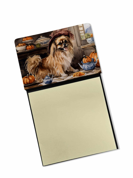 Tibetan Spaniel Fall Kitchen Pumpkins Sticky Note Holder Refillable Dispenser product image at NuMercy