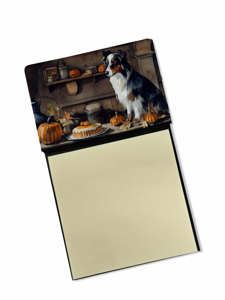 Australian Shepherd Fall Kitchen Pumpkins Sticky Note Holder Refillable Dispenser product image at NuMercy