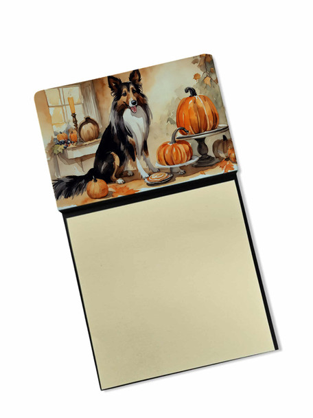 Collie Fall Kitchen Pumpkins Sticky Note Holder Refillable Dispenser product image at NuMercy