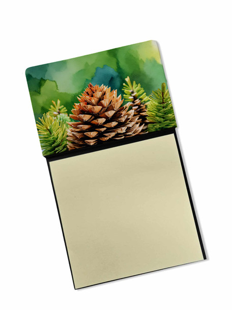 Maine White Pine Cone and Tassels in Watercolor Sticky Note Holder Refillable Dispenser DAC1664 product image at NuMercy