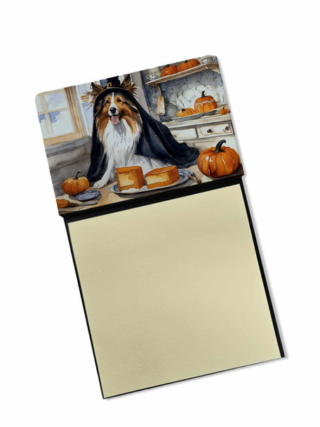 Sheltie Fall Kitchen Pumpkins Sticky Note Holder Refillable Dispenser product image at NuMercy