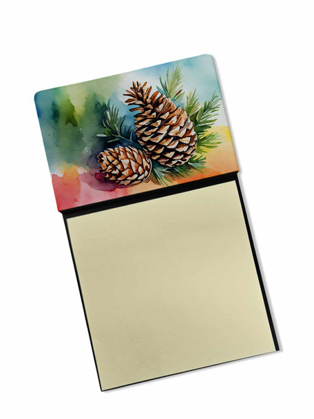 Maine White Pine Cone and Tassels in Watercolor Sticky Note Holder Refillable Dispenser DAC1665 product image at NuMercy