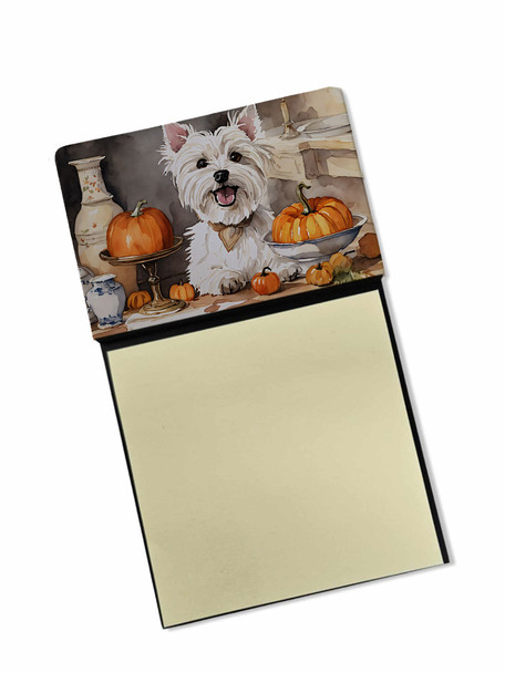 Westie Fall Kitchen Pumpkins Sticky Note Holder Refillable Dispenser product image at NuMercy