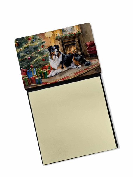 Australian Shepherd Cozy Christmas Sticky Note Holder Refillable Dispenser product image at NuMercy