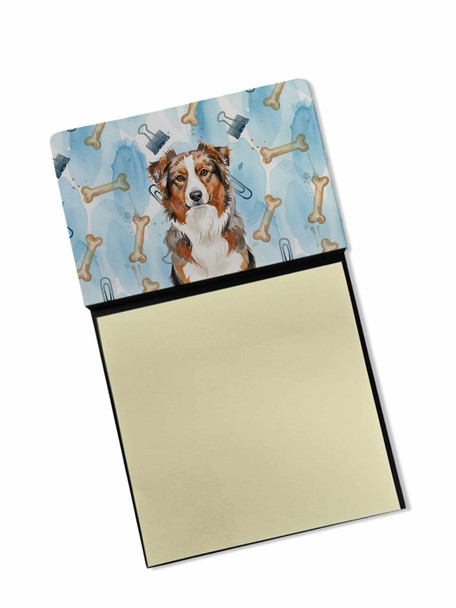Red Merle Australian Shepherd Coworker Watercolor Sticky Note Holder Refillable Dispenser product image at NuMercy