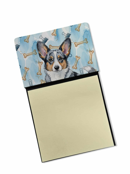 Blue Merle Cardigan Welsh Corgi Coworker Watercolor Sticky Note Holder Refillable Dispenser product image at NuMercy