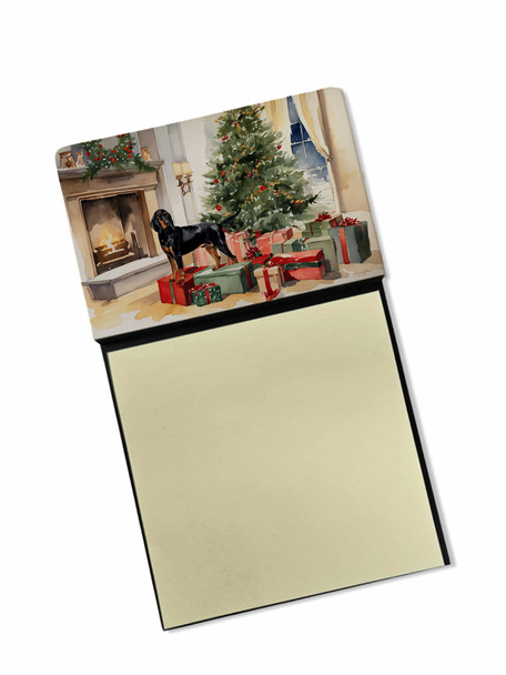 Black and Tan Coonhound Cozy Christmas Sticky Note Holder Refillable Dispenser product image at NuMercy