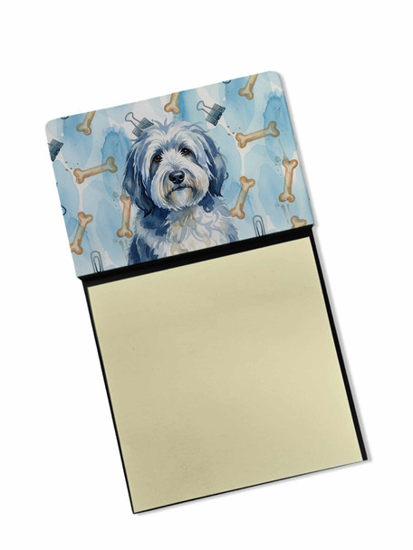 Blue and White Old English Sheepdog Coworker Watercolor Sticky Note Holder Refillable Dispenser product image at NuMercy