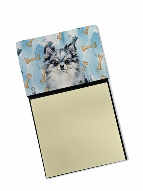 Blue Merle Pomeranian Coworker Watercolor Sticky Note Holder Refillable Dispenser product image at NuMercy
