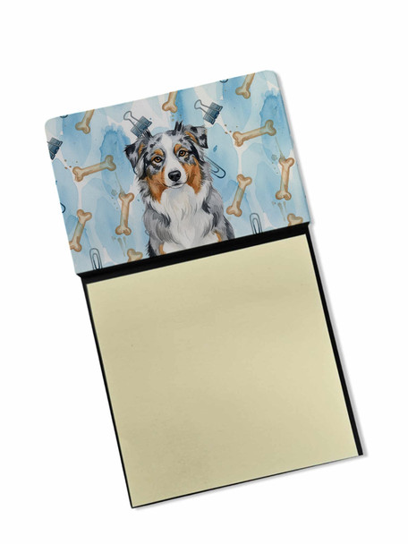 Blue Merle Australian Shepherd Coworker Watercolor Sticky Note Holder Refillable Dispenser product image at NuMercy