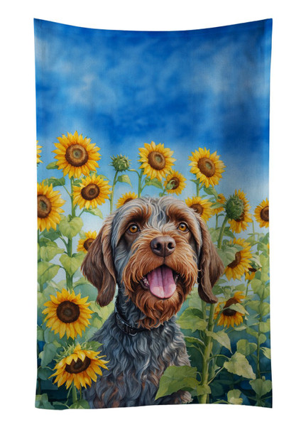 Wirehaired Pointing Griffon in Sunflowers Kitchen Towel Dish Cloths product image at NuMercy