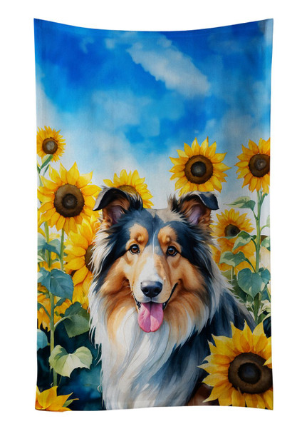 Collie in Sunflowers Kitchen Towel Dish Cloths product image at NuMercy