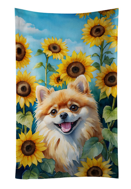 Pomeranian in Sunflowers Kitchen Towel Dish Cloths DAC6136 product image at NuMercy