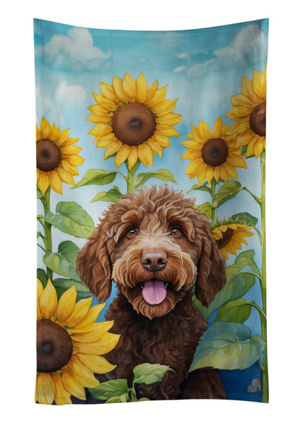 Labradoodle in Sunflowers Kitchen Towel Dish Cloths DAC6112 product image at NuMercy