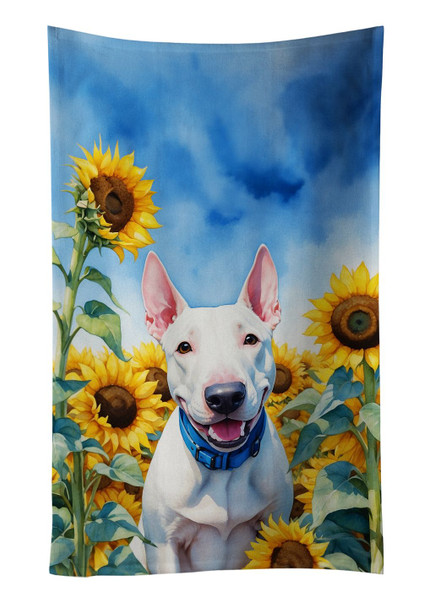English Bull Terrier in Sunflowers Kitchen Towel Dish Cloths DAC6071 product image at NuMercy