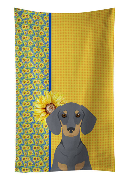 Summer Sunflowers Blue and Tan Dachshund Kitchen Towel Dish Cloths product image at NuMercy