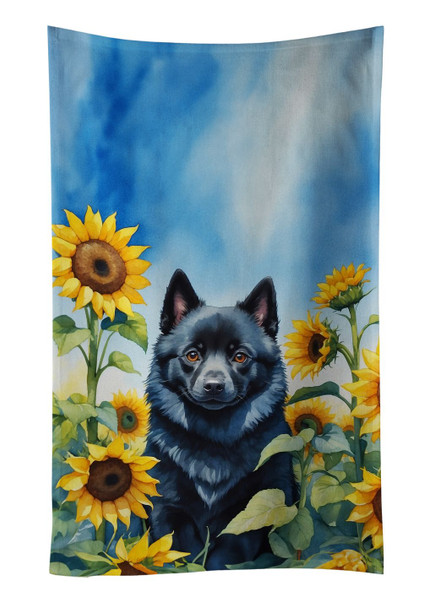 Schipperke in Sunflowers Kitchen Towel Dish Cloths product image at NuMercy
