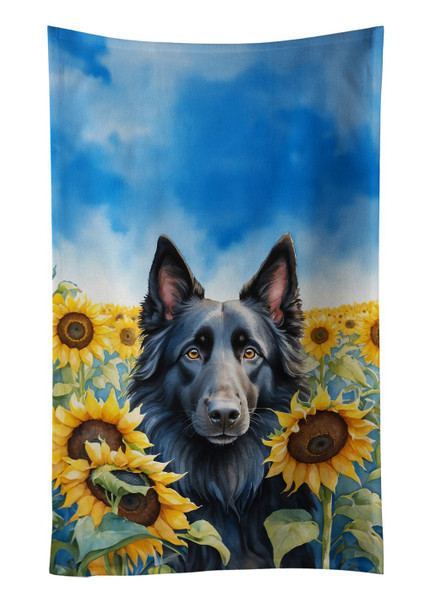 Belgian Sheepdog in Sunflowers Kitchen Towel Dish Cloths product image at NuMercy