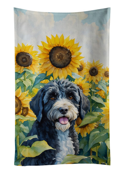 Portuguese Water Dog in Sunflowers Kitchen Towel Dish Cloths product image at NuMercy