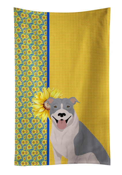 Summer Sunflowers Blue and White Pit Bull Terrier Kitchen Towel Dish Cloths product image at NuMercy