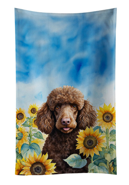 Chocolate Poodle in Sunflowers Kitchen Towel Dish Cloths DAC6140 product image at NuMercy